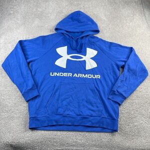 Under Armour Hoodie Mens XL Blue White Big Logo Rival Fleece Hooded Sweatshirt